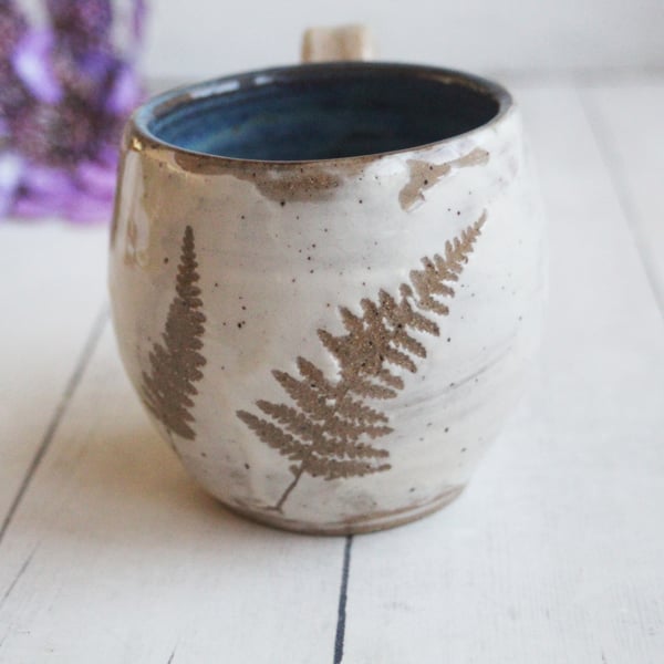 Image of Rustic Nature Mug with Wild Fern Impressions, Handcrafted Pottery Made in USA