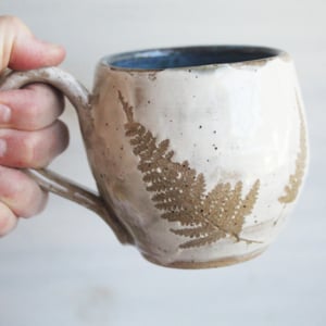 Image of Rustic Nature Mug with Wild Fern Impressions, Handcrafted Pottery Made in USA