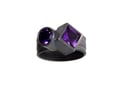 Amethyst twinned ring in oxidised silver. Princess cut and round faceted 