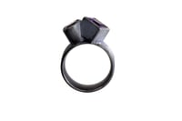 Image 4 of Amethyst twinned ring in oxidised silver. Princess cut and round faceted 