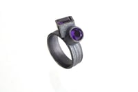 Image 5 of Amethyst twinned ring in oxidised silver. Princess cut and round faceted 