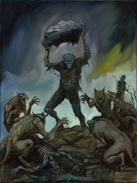 Image 2 of "Frankenstein Vs The Werewolves" - Oil Painting - FRAMED