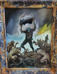 Image 5 of "Frankenstein Vs The Werewolves" - Oil Painting - FRAMED