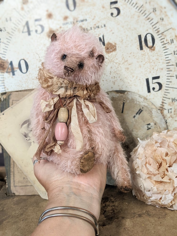 Image of 9" Fat old Shabby Vintage PINK  Mohair Teddy Bear  by Whendi's Bears