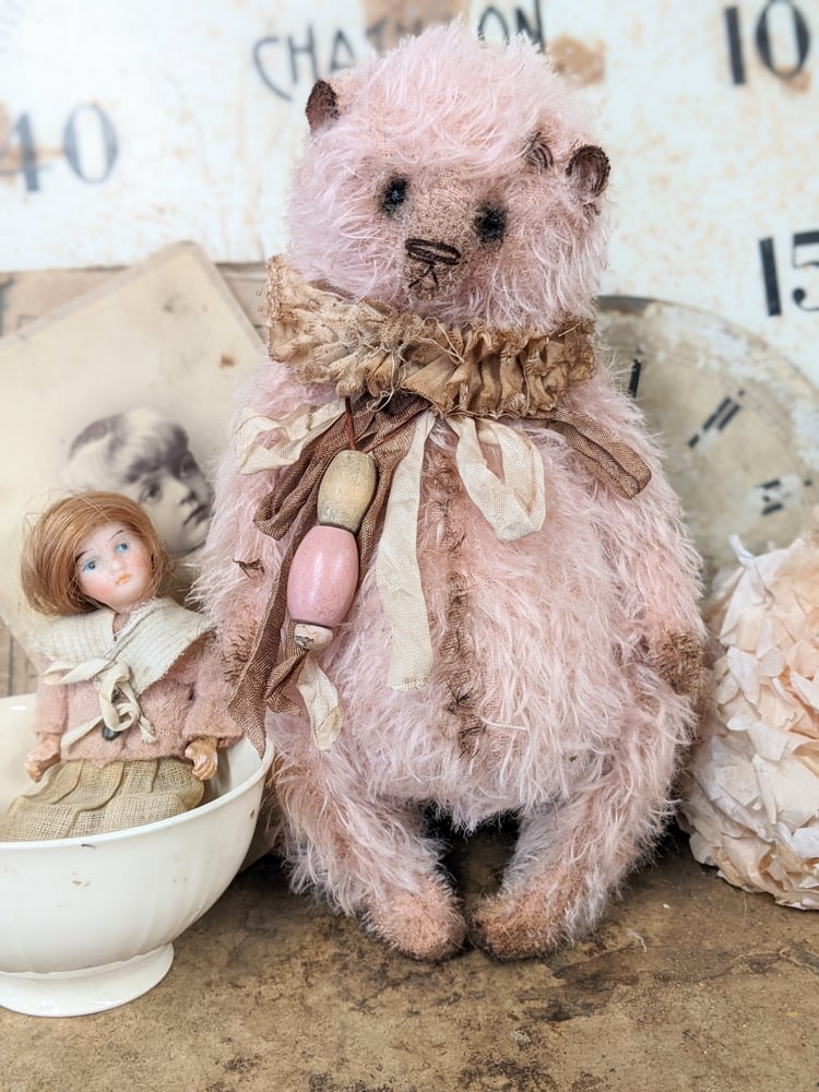 Image of 9" Fat old Shabby Vintage PINK  Mohair Teddy Bear  by Whendi's Bears