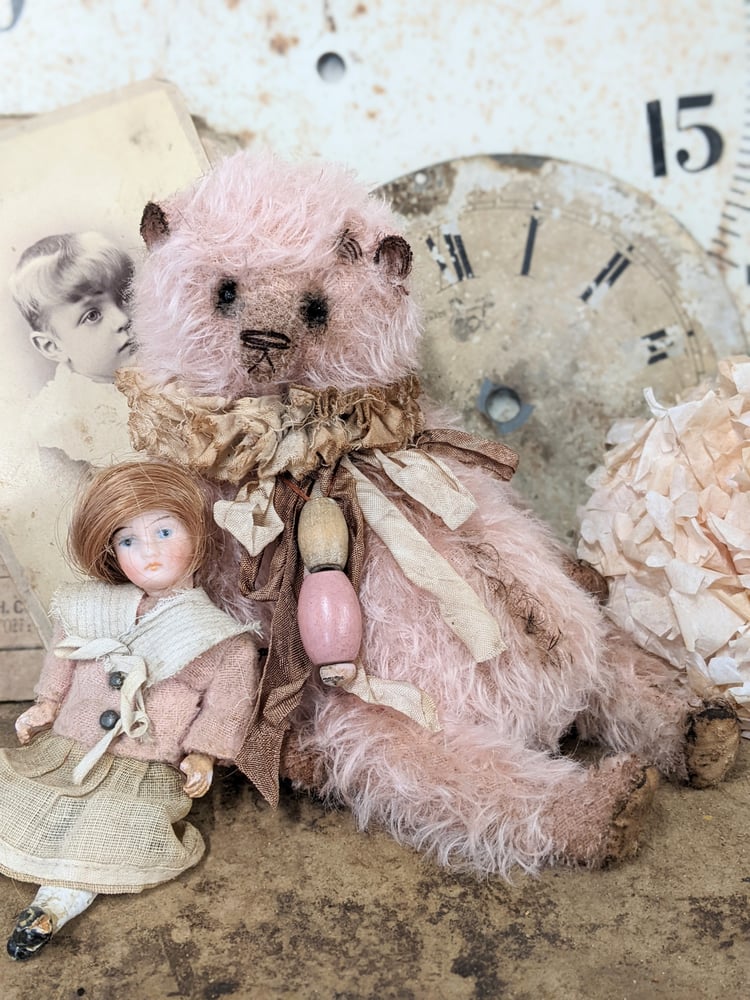 Image of 9" Fat old Shabby Vintage PINK  Mohair Teddy Bear  by Whendi's Bears