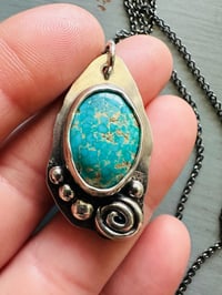 Image 9 of Sierra Nevada turquoise pendant with sterling silver rose and pearls