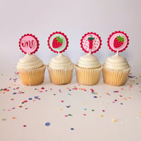 Image 4 of Strawberry Birthday Cupcake Toppers Sets of 12 