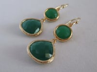 Image 1 of Kate Middleton Princess of Wales Inspired Replikate Faceted Green Crystal Double Drop Earrings