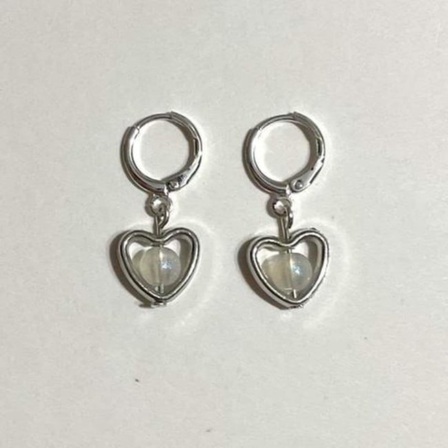 white metal heart silver huggie earrings