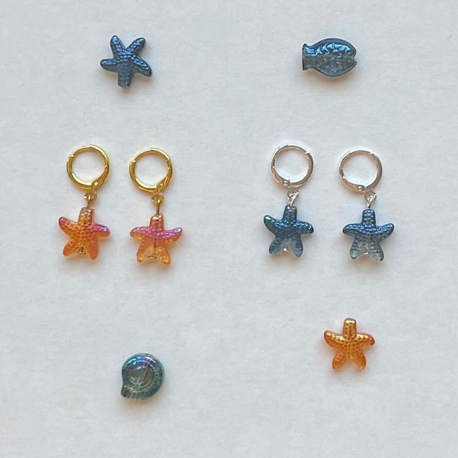 aquatic glass starfish huggie hoop earrings