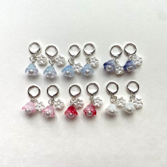 glass bell flower huggie hoop earrings