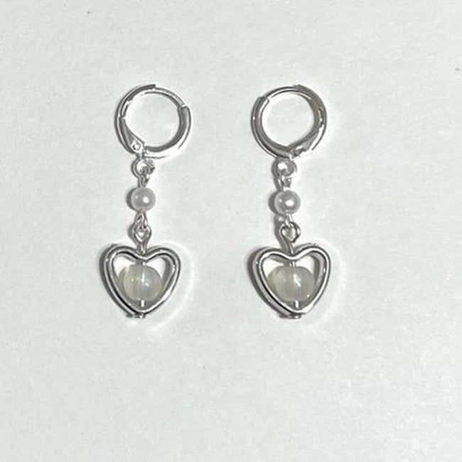 white metal heart silver huggie earrings
