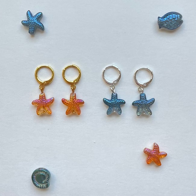 aquatic glass starfish huggie hoop earrings