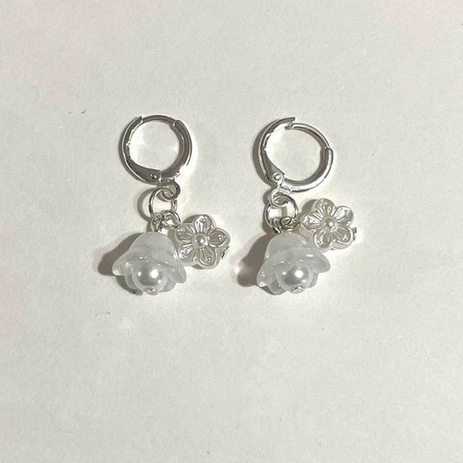 glass bell flower huggie hoop earrings