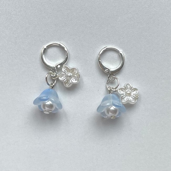 glass bell flower huggie hoop earrings