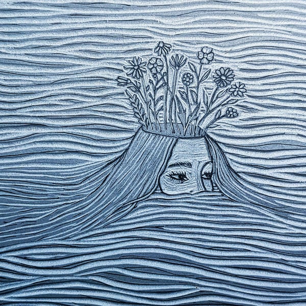 Image of Drowning in the Undertow Linocut Print