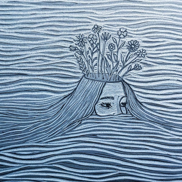 Image of Drowning in the Undertow Linocut Print 