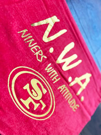 Image 1 of RED N.W.A RALLY TOWEL W/ GOLD LETTERING