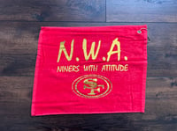 Image 2 of RED N.W.A RALLY TOWEL W/ GOLD LETTERING