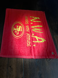 Image 3 of RED N.W.A RALLY TOWEL W/ GOLD LETTERING