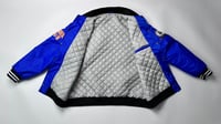 Image 5 of Limited Royal Blue Baseball Jacket with Bright Orange Jesus Logo