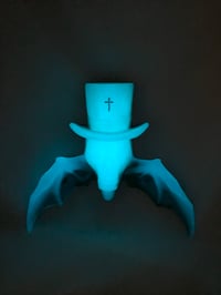 Image 1 of "Black Magick Bat" One Off- black and white w/ blue glow and painted cross