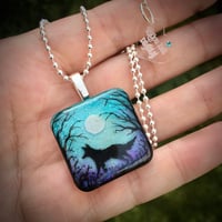 Image 4 of Fox and Moon Twilight Square Resin Pendant 