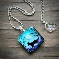 Image 1 of Fox and Moon Twilight Square Resin Pendant 