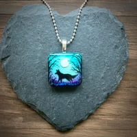 Image 2 of Fox and Moon Twilight Square Resin Pendant 
