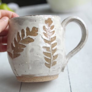 Image of Nature Mug, 13 oz. Handcrafted with Pressed Maiden Hair Fern Leaves, Made in USA