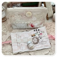 Image 5 of sewing zipper purse and needle book and tiny glass bottle of vintage buttons