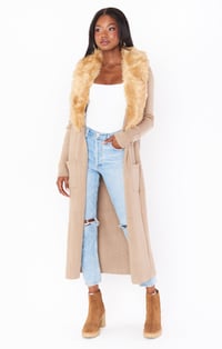 Image of Lombardi Long Cardi ~ Taupe with Faux Fur