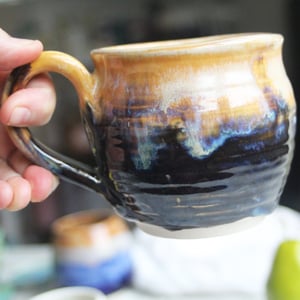 Image of Brown and Cream Colored Mug, Handcrafted Pottery Mug Made in USA