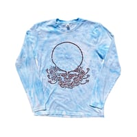 Image 1 of Wavy Skull on Blue Tie-Dye Longsleeve T-shirt w/ Maroon Print