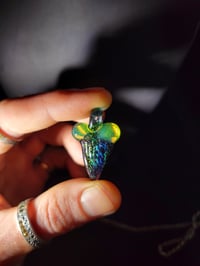 Image 1 of Shark tooth pendant loaded with crushed opal & dichro with green slyme and blue stardust top.