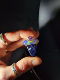 Image 2 of Dichro & crushed opal shark tooth pendant with hand mixed opaline top.