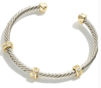TWO TONE CABLE CUFF WITH CZ STUDDED STATION ACCENTS