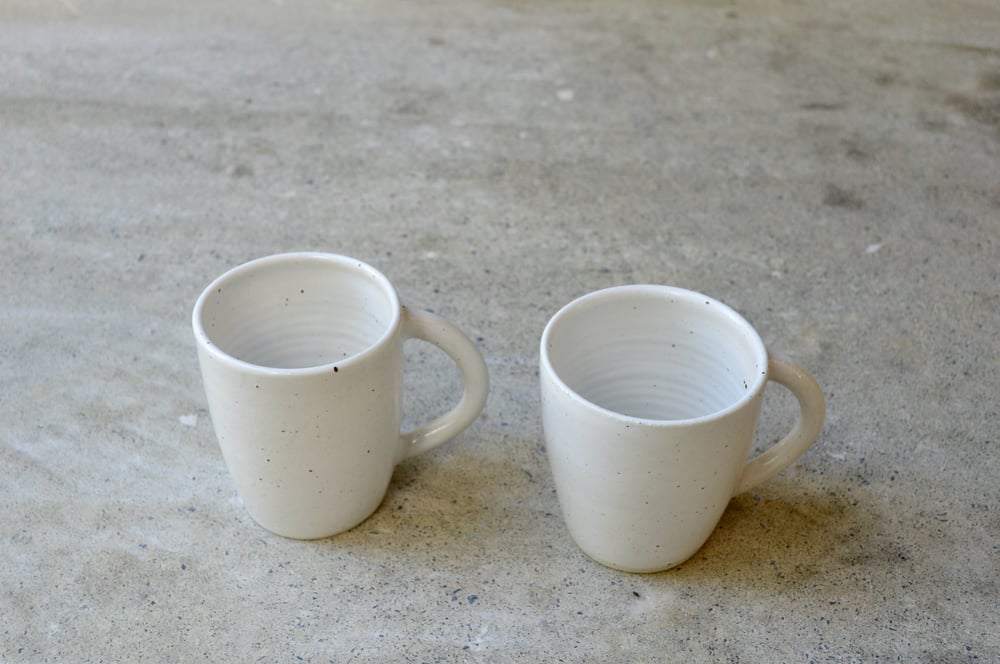 Image of White Speckle Stoneware Mugs  