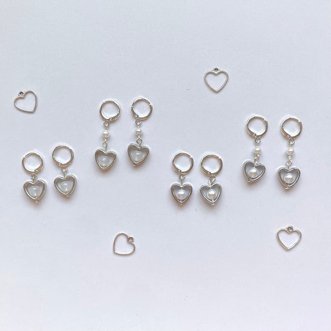 white metal heart silver huggie earrings