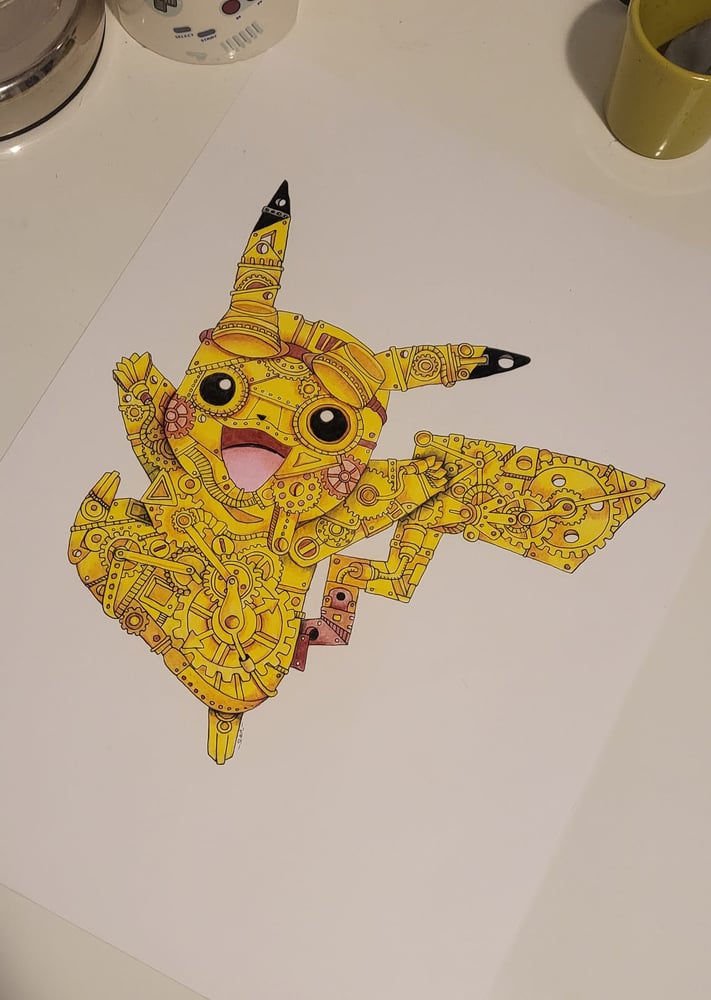 Image of Steampunk Pikachu signed print