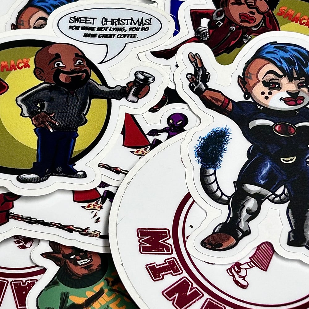 Image of CAFFEINATED MINDS 3 " GLOSSY  VINYL STICKERS (VOL ONE)