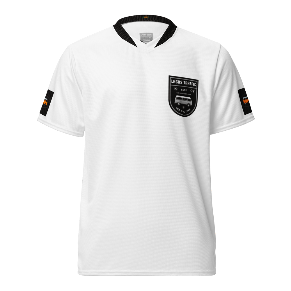 WHITE - LTC BLK/WHT CREST UNISEX V-NECK SPORTS JERSEY