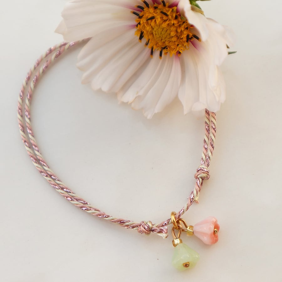 Image of Bracelet fleurs rose-verveine