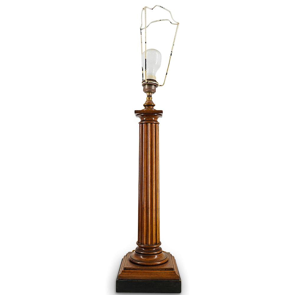 Image of Tall Antique Wooden table lamp in the form of a Classical Roman column 