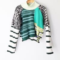 Image 2 of forest greens stripe patchwork 14 sweater top courtneycourtney turtleneck longsleeve cropped crop