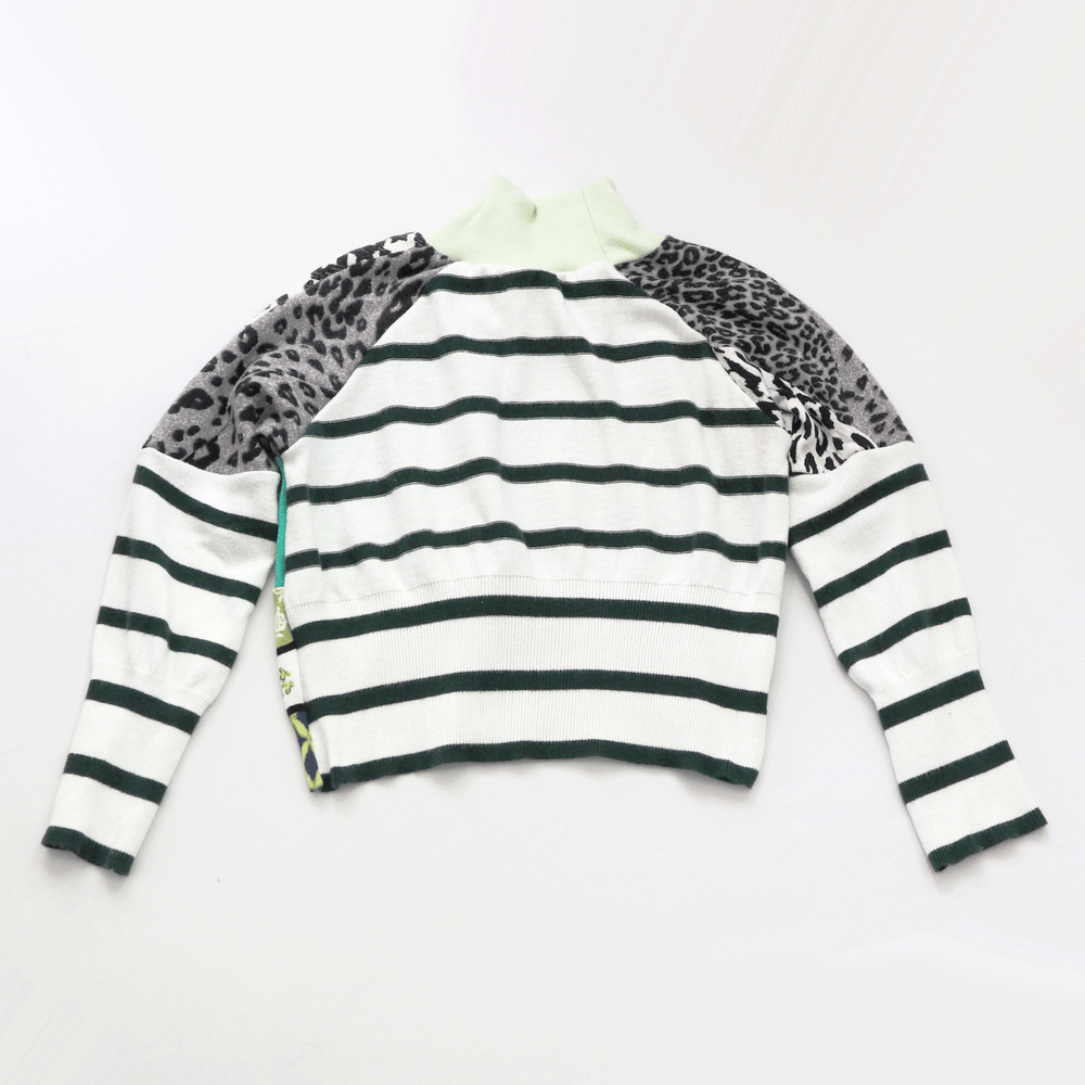Image of forest greens stripe patchwork 14 sweater top courtneycourtney turtleneck longsleeve cropped crop