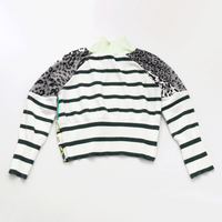 Image 1 of forest greens stripe patchwork 14 sweater top courtneycourtney turtleneck longsleeve cropped crop