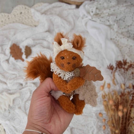 Image of Mini mini Baby écureuil barboteuse fleur d'automne marron et son doudou feuille de chêne