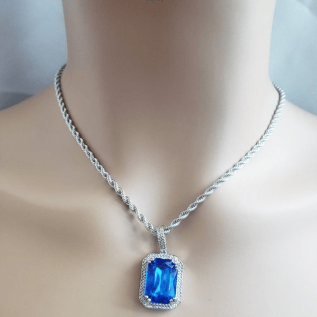 3ct Kite Shape Blue Sapphire Solitaire Pendant Necklace 14K Solid White  Gold Neutral Jewelry
